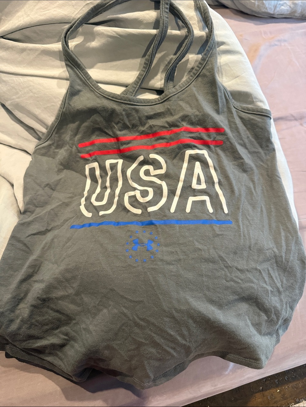 Under Armour Gray Tank Top with Red & Blue Accents